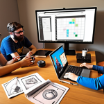 **

A collaborative Roblox game development team brainstorms ideas. Show designers, programmers, and artists discussing game goals and types around a table filled with concept art, code snippets, and Roblox character models. Emphasize teamwork and creative energy.

**